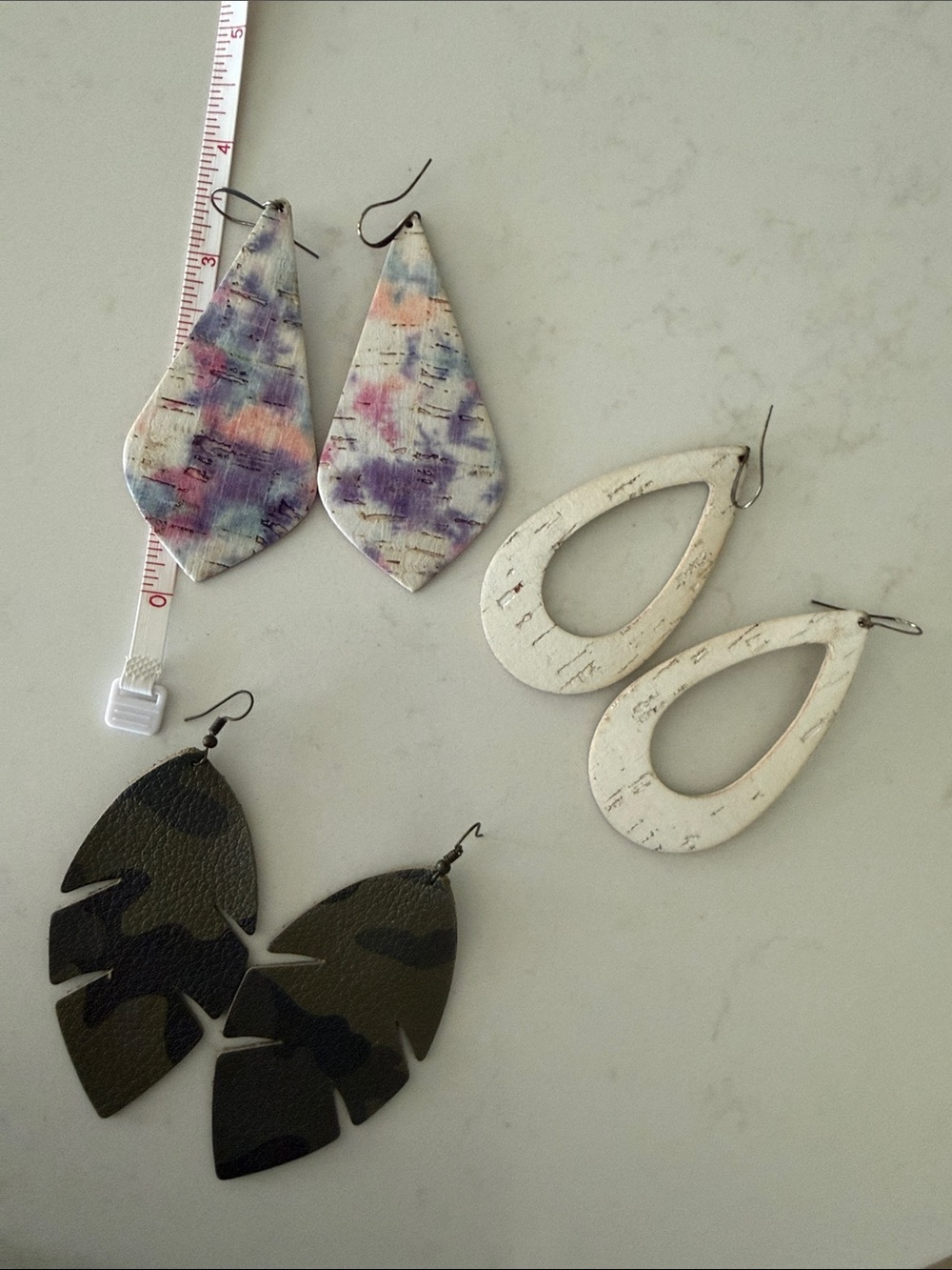 Bundle of large leather and cork earrings